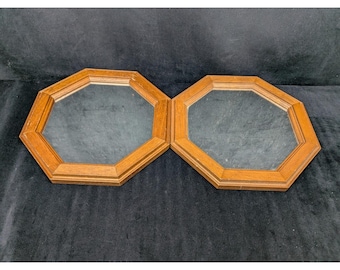 Vintage Octagon Mirrors Set (2) Wood Framed Mirror Boho Cottage Core Grandma