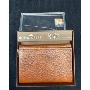 Vintage Royal Crest Brown Split Cowhide Wallet Tri-Fold NOS Made in the USA Dad