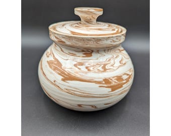 Nora Fenton Import Made in Italy Pottery Brown Swirl Cookie Jar Canister