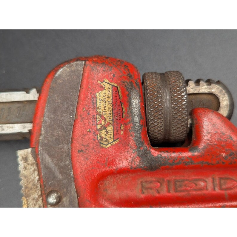 Vtg Red RIDGID 14" Pipe Wrench Heavy Duty Elyria, Ohio USA Rigid Ridge Tool Co. image 3