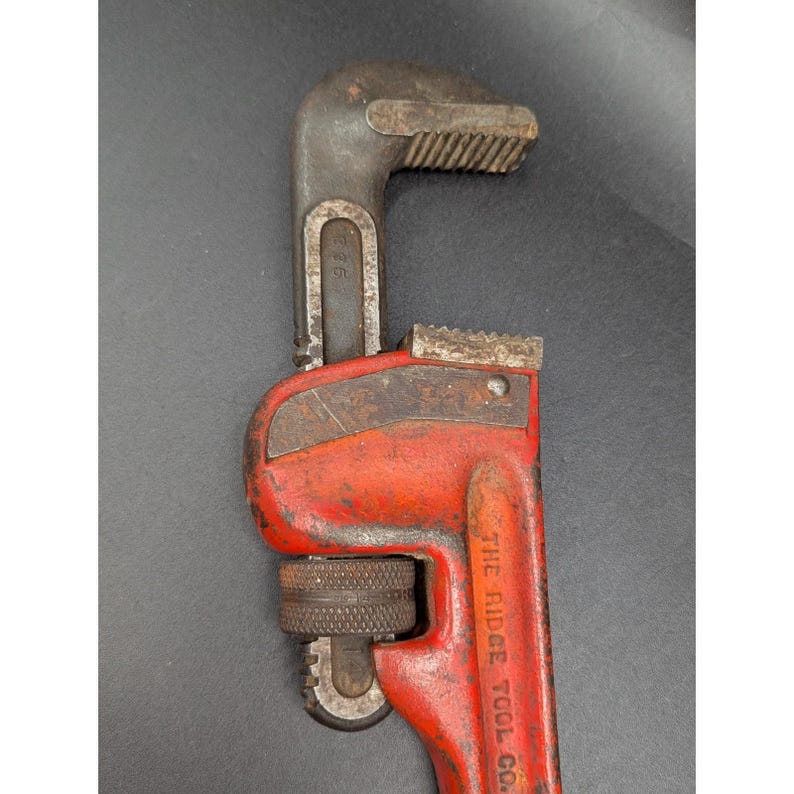 Vtg Red RIDGID 14" Pipe Wrench Heavy Duty Elyria, Ohio USA Rigid Ridge Tool Co. image 6