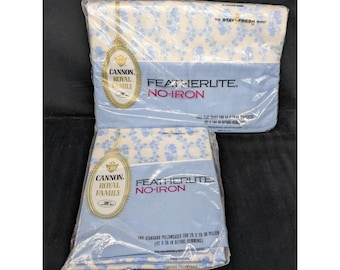 Vtg Nee Cannon Royal Family Featherlite Full Flat Sheet/Two Standard Pillowcase