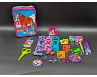 VTG Mix LOT of  Lisa Frank in Rainbow Chaser Horse Stationery Collectors Tin