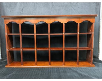 Vtg Plate Tea Cup Tiered Cherry Wood Wall Rack Display Shelf Cottage 36.5" x 20"