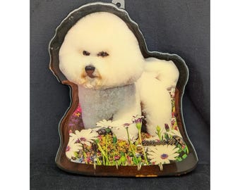 VTG Bichon Frse Wood Plaque Key Holder Wildwood NJ Souvenir New Old Stock
