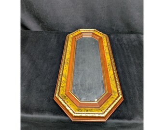 Vintage Octagon Mirror Gold/Wood Toned Home Decor 18.5" x 8.5" Animal Print Boho