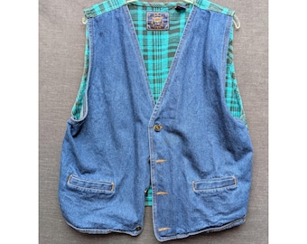 Vtg Force Majeure Jeans Denim Vest Flannel Backed Festival Nashville Country XL