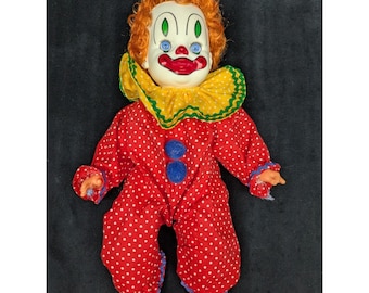 VTG 1981 Gatabox Ltd Clown Doll Red Polka Dot 12 Inch Made in Hong Kong PA-908