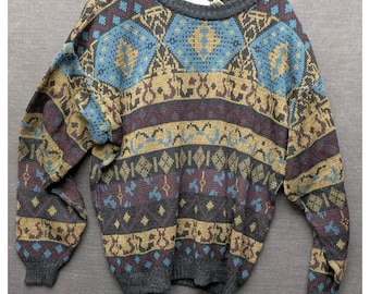 Vintage The Men's Store At Sears Pullover Sweater Geometric Grandpa Dad Size L