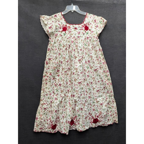 Vintage Handmade House Dress Cottage Core Romantic Floral Embroidered Fairy OOAK