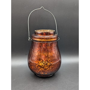8" VTG Pier 1 Imports Mercury Glass Brown Hanging Lantern for Pillar Candle