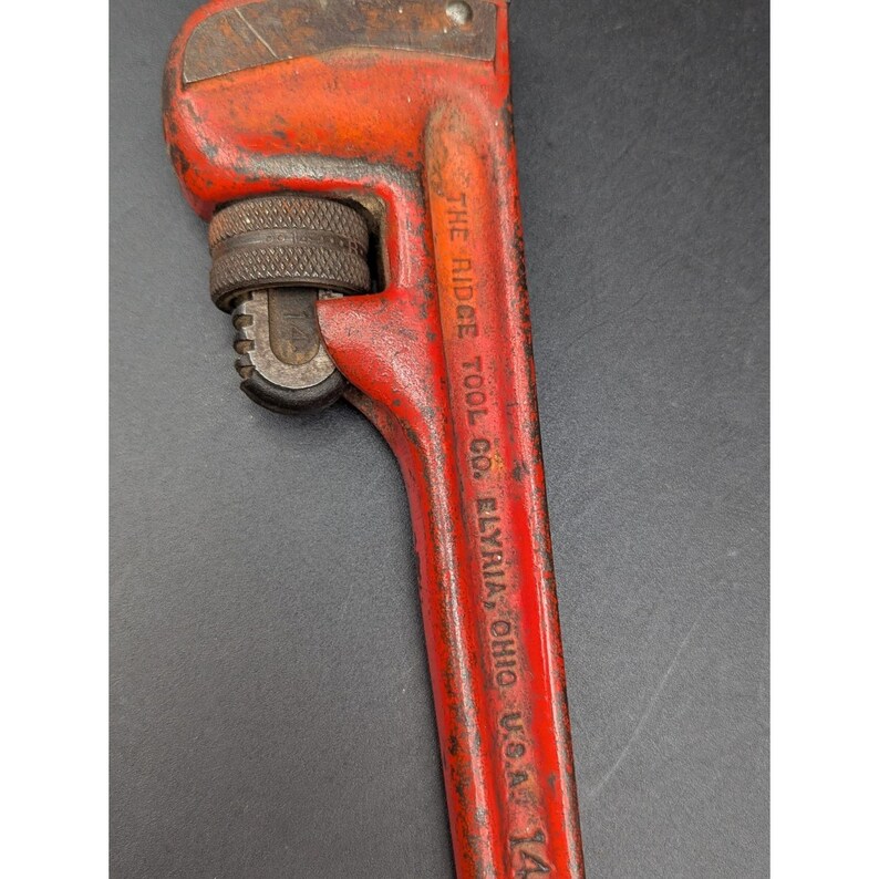 Vtg Red RIDGID 14" Pipe Wrench Heavy Duty Elyria, Ohio USA Rigid Ridge Tool Co. image 7