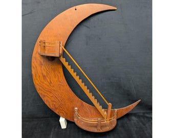 Vtg MCM Wood Crescent Moon Stair Trinket Shelf Celestial Fairy Decor Handmade