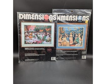LOT 2 Dimensions Crewel Kit 1388 Dinner at the Ritz 1428 An Elegant Affair 20x14