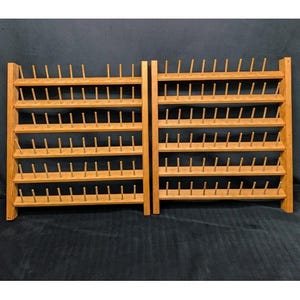 2 Vtg Wooden Sewing Thread Spool Holder Wall Rack Country Decor 116 Pegs 6 Tier