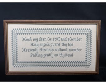 Vintage 90s Cross Stitch Wall Hanging Nursery Prayer Religious Country 9.5"x16"