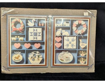 Vintage 80's Cottagecore Wall Hangings Gallery Wall Cats Geese Ducks Hearts Blue