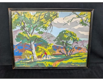Vtg Paint By Number Horse Riders In Grove Scene 1960s MCM Painting 12x16 Framed