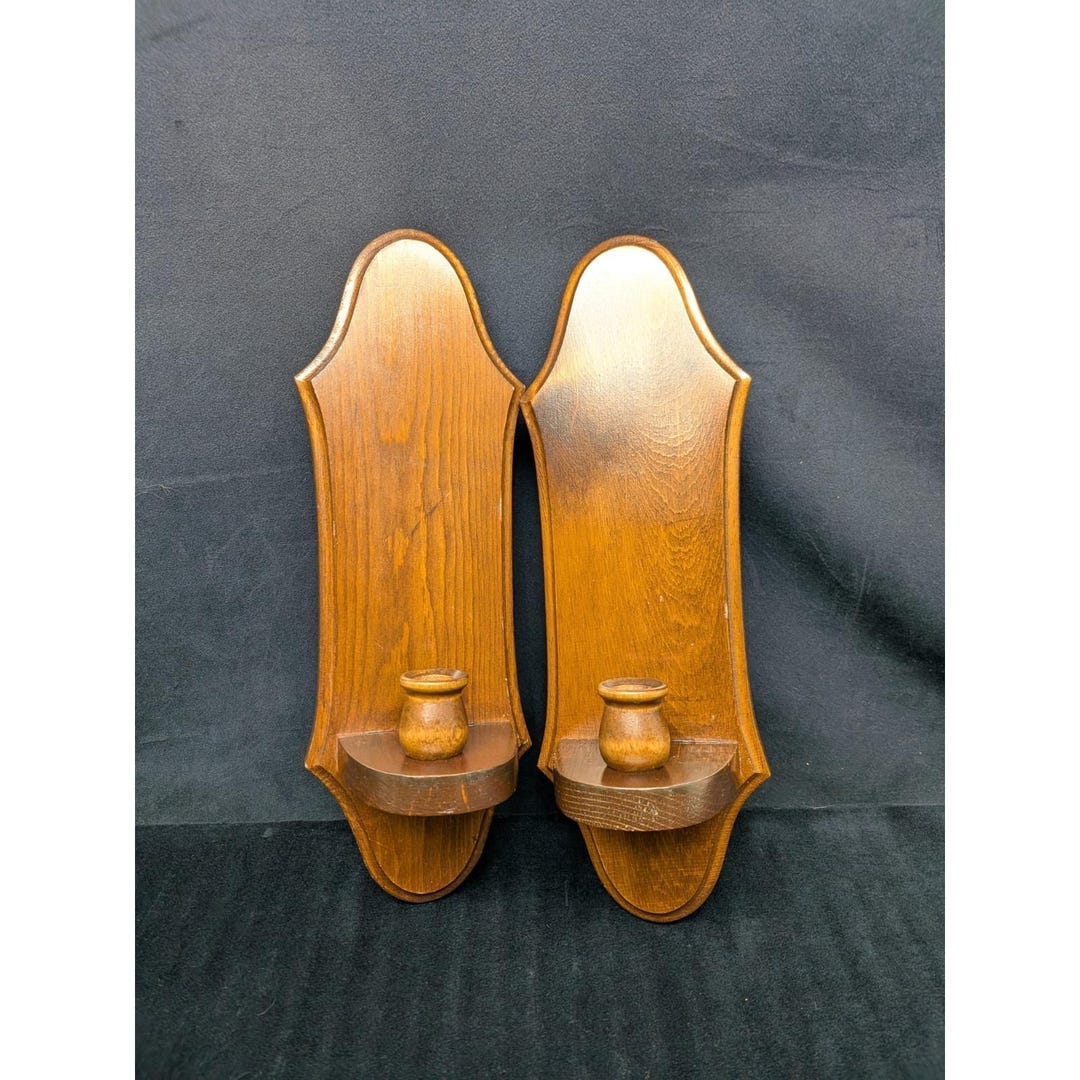 Vintage Wooden Wall Candlestick Holders Set of 2 15" Tall Country ...