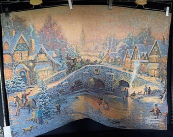 Thomas Kinkade Reversible Tapestry Hanging Spirit of Christmas Lighted Working