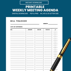 Weekly Meeting Agenda Template, Meeting Discussion Planner, Minutes of Meeting Template, Meeting Notes, Printable Digital Download