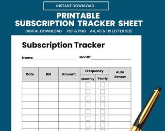 Printable Subscription Tracker Sheet (PDF, PNG)