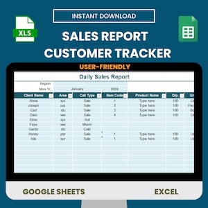 Sales Report Excel Tracker, Customer Order Tracker, Printable Sales Report, Sales Summary, Revenue Monitoring, Google Sheets Sales Planner