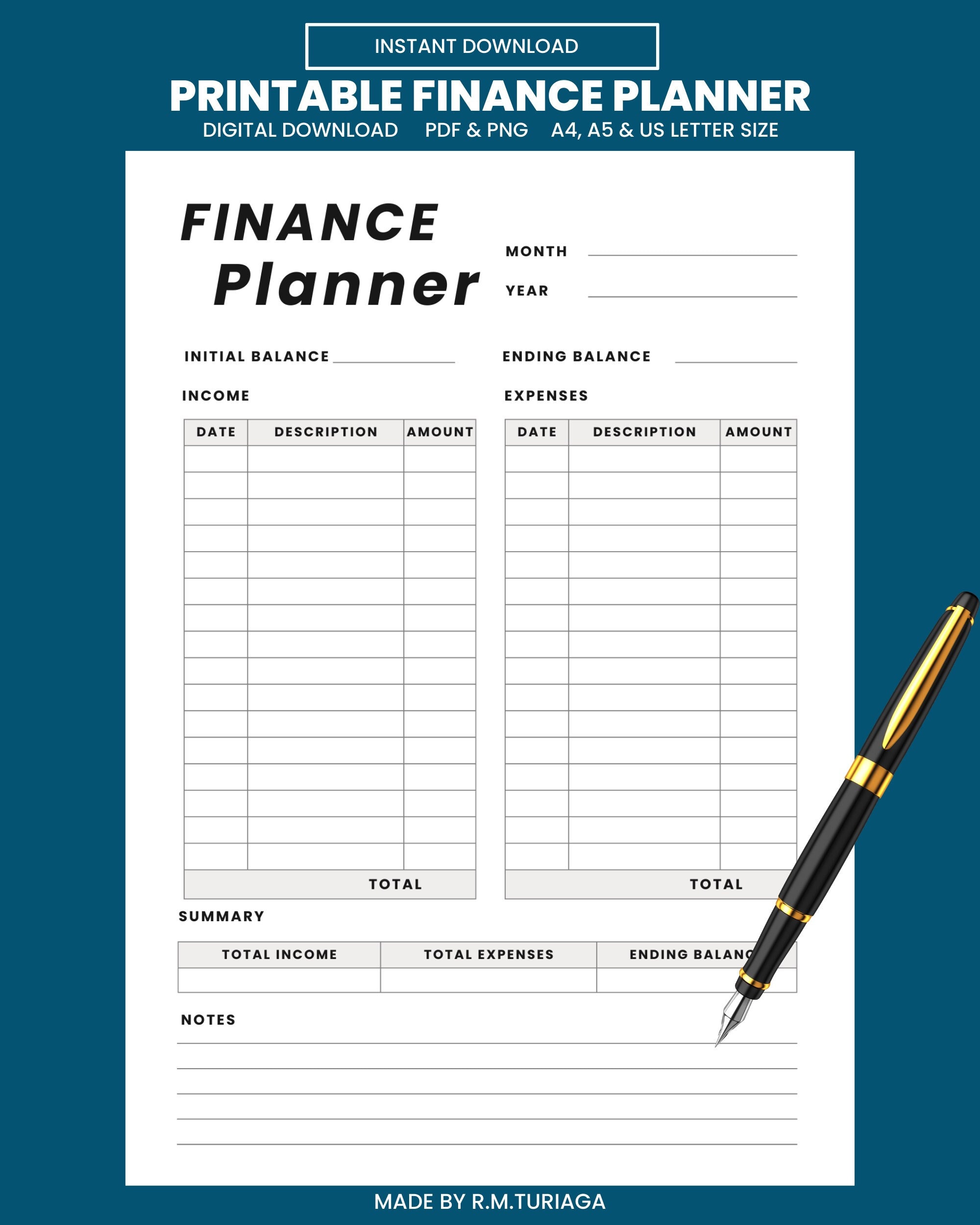 Finance Planner: Monthly Budget, Income & Expense Tracker (digital ...