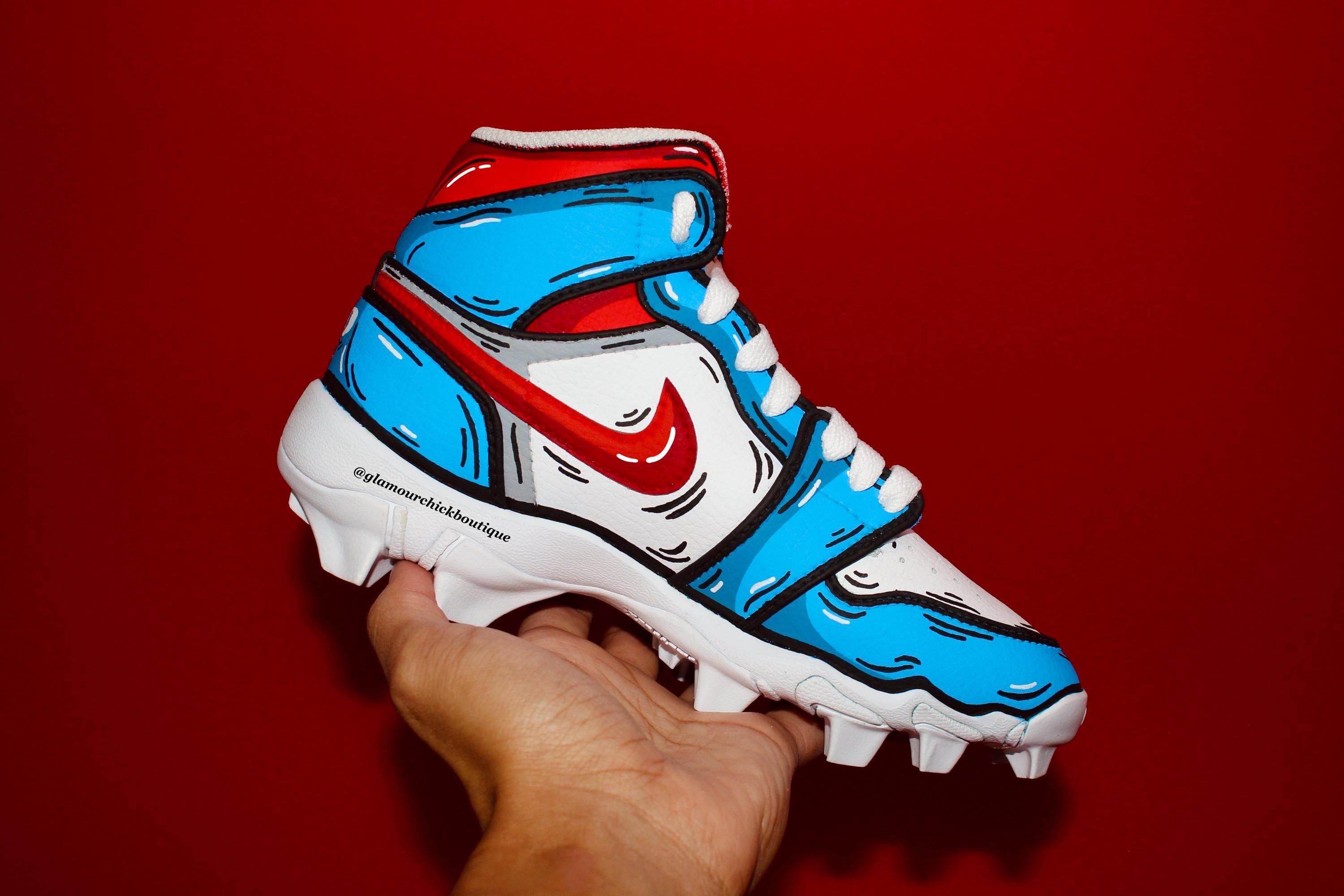 Kids Cartoon Jordan 1 Cleats - Ice Blue Colorway - Etsy