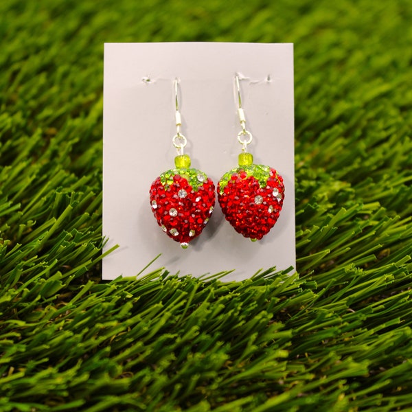 Strawberry earrings, Rhinestone earrings, women earrings, drop earrings, earrings
