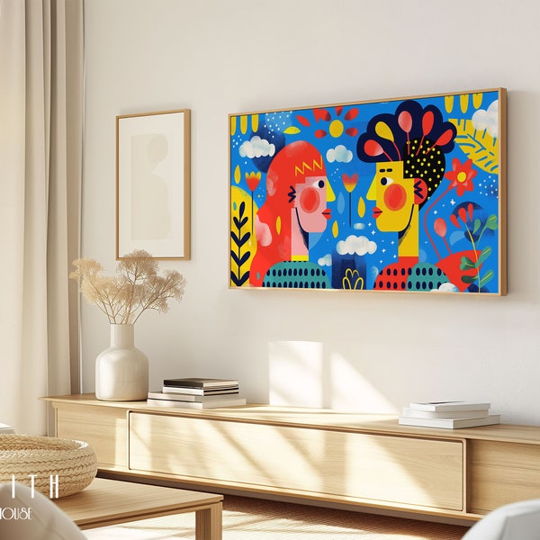 A Boy and a Girl Print, Samsung FRAME TV Art, Modern Colorful Wall Decor, Bright Vibrant Bold Abstract Trendy Contemporary Digital Download