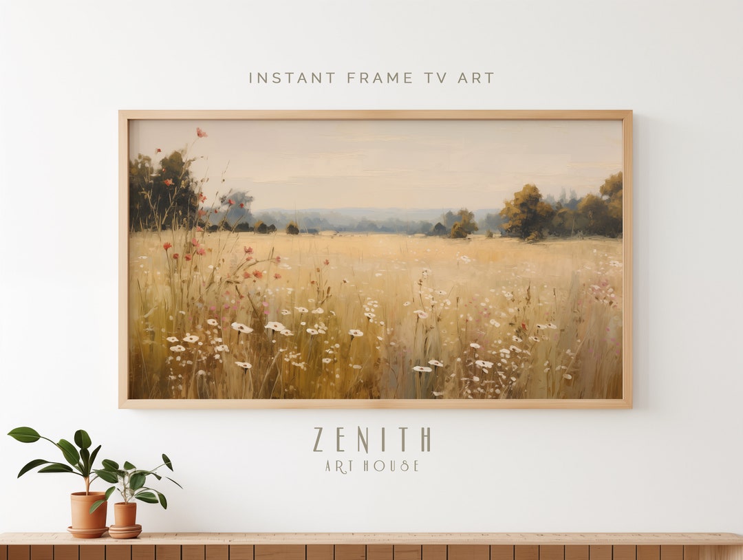 Wildflower Field Oil Painting Samsung Frame Tv Art Vintage Neutral