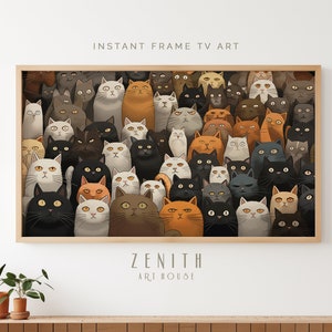 Jumble of Cats | Samsung FRAME TV Art, Modern Wall Decor, Funny Studio Ghibli Cartoon Colorful Whimsical Trendy Animals, Digital Download