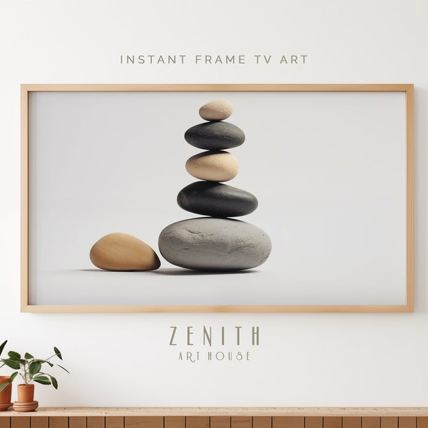 Zen Balanced Stones | Samsung FRAME TV Art, Modern Neutral Wall Decor, Minimalist, Stacked Rocks Cairn Nature Contemporary, Digital Download