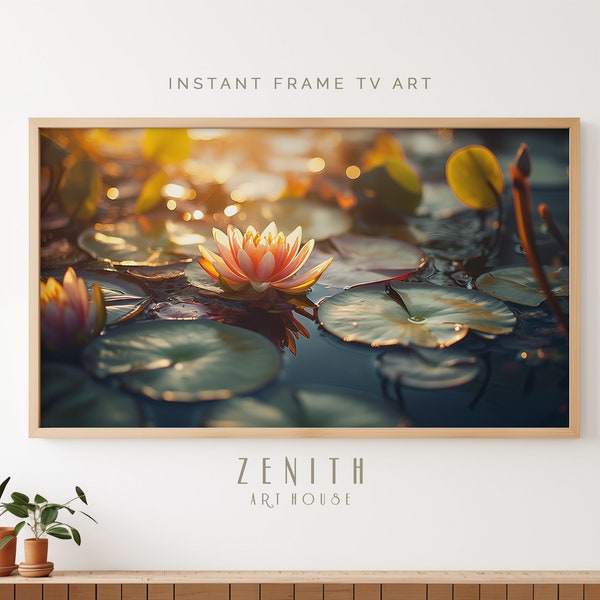 Sunset Lily Pad Photo, Samsung FRAME TV Art, Modern Wall Decor, Bright Colorful Vibrant Zen Nature Photography Contemporary Digital Download