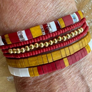 Miyuki Tila Bead Stacking Stretch Bracelets - Kansas City Chiefs Hometown Love Tila Bracelet Set #2