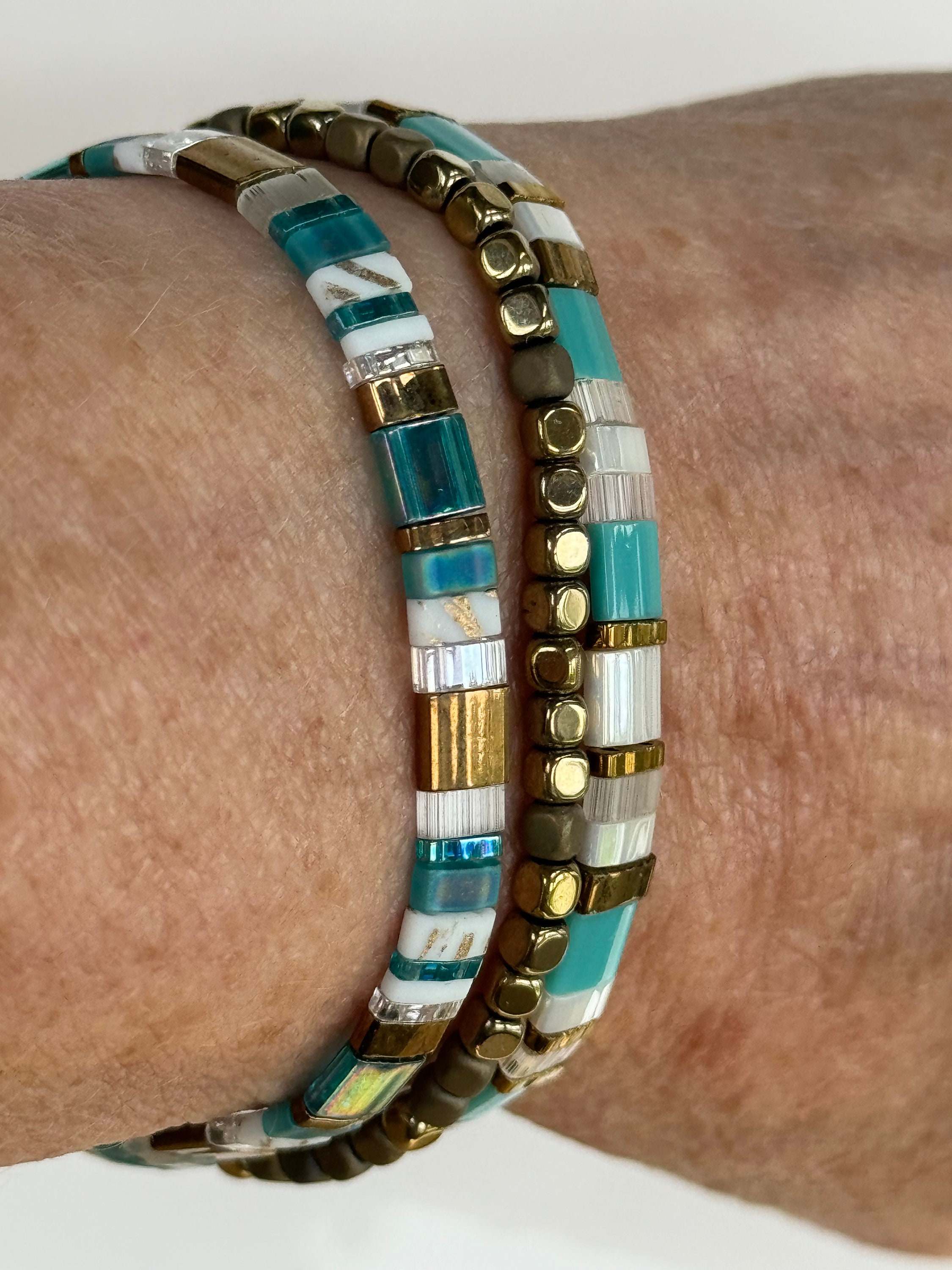 Miyuki Tila Bead Stacking Stretch Bracelets - Caribbean Miyuki Tila Bead Stacking Stretch Bracelets - Caribbean
