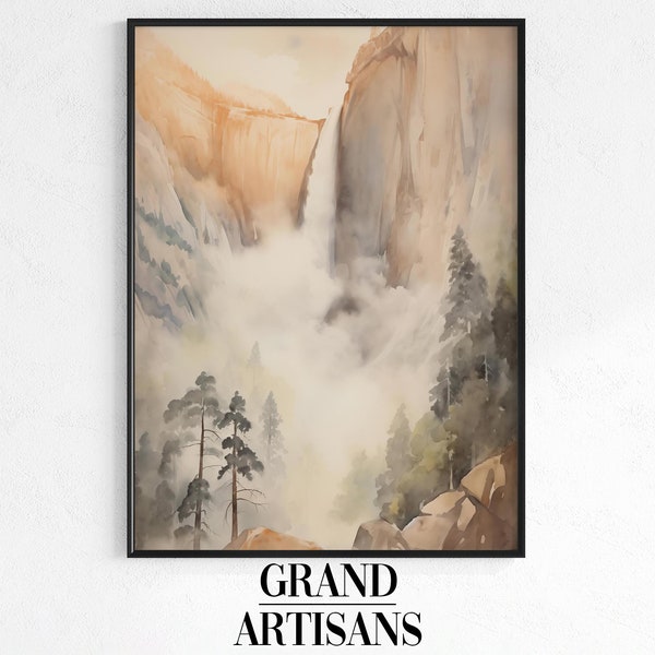Watercolor Painting Beautiful Yosemite Falls National Park Trees Sequoia Mountains Digital Download Printable Artwork - 21 Sizes - AGA480