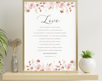 1 Corinthians 13 Love is patient Bible Verse Wall Art Bible Quote Christian Wedding Gift Anniversary Gift Valentine's Gift Printable