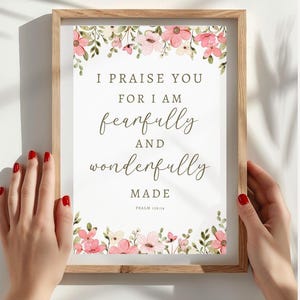 Psalm 139:14 Fearfully and Wonderfully Made Bible Quote, Bible Verse Wall Art, Christian Gift for Women, Scripture Download, Home Decor