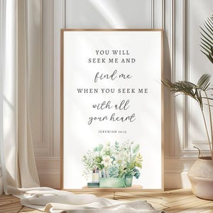 Jeremiah 29:13 You will seek me Bible Quote, Bible Verse Wall Art Scripture Prints Christian Gift Printable Wedding Gift Encouragement