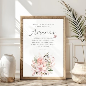 Nursery Wall Art, Christian Nursery Decor, Kids Bible Verse Wall Art, Christian Gift, Baby Girl Nursery, Personalized Gift, Dedication Gift