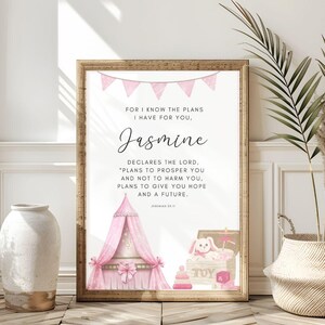 Nursery Wall Art, Christian Nursery Decor, Kids Bible Verse Wall Art, Christian Gift, Baby Girl Nursery, Personalized Gift, Dedication Gift