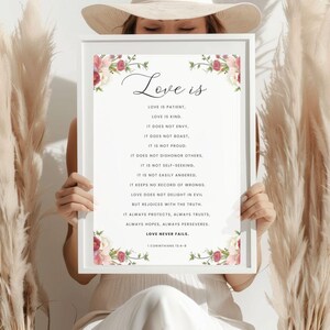 1 Corinthians 13 Love is patient Bible Verse Wall Art Bible Quote Christian Minimalist Wedding Gift Anniversary Gift Valentine&#39;s Gift