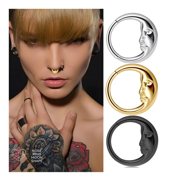 Titanium Moon Face Nose Studs Hinged Septum Earrings Cartilage Tragus Helix Piercing Women Jewelry Daith Earring Gifts For Her