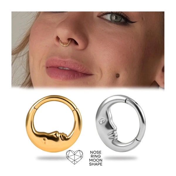 Titanium Moon Face Nose Studs Hinged Septum Earrings Cartilage Tragus Helix Piercing Women Jewelry Daith Earring Gifts For Her