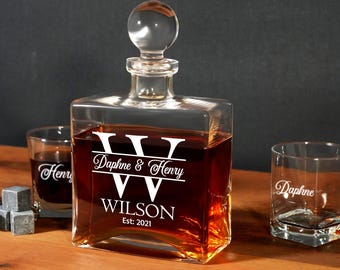 Personalized Whiskey Decanter, Custom Glass Bourbon Gift