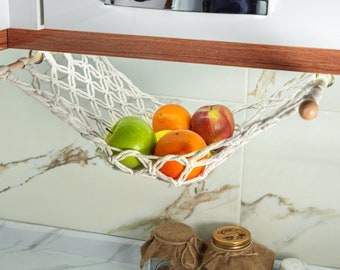 Macrame Fruit Hammock Boho Kitchen Storage Organization, Gift for Mom, Housewarming Gift, New Home Gift, Floating Shelf, Macrame Boho Decor