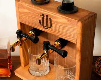 Personalized Name Wooden Whiskey Dispenser with Glasses, Grandpa Gifts, Liquor Decanter, Fathers Day, Alcohol Gift Set, Barware for Men