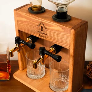Personalized Wooden Whiskey Dispenser, Alcohol Dispenser with Glasses, Whiskey Decanter, Anniversary Gifts, New Home Gift, Whiskey Fountain